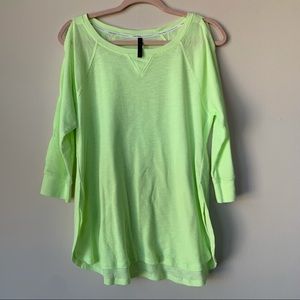 Calvin Klein Performance Lime Green Open Knit Top Cold Shoulder Slits Size Large